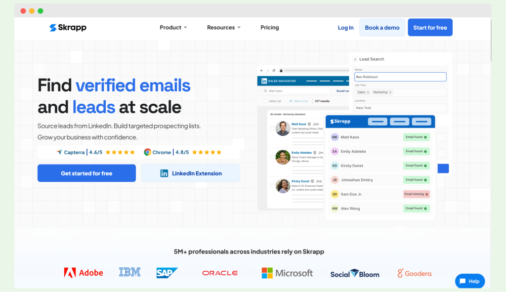 Skrapp, an email finder that source leads from linkedin