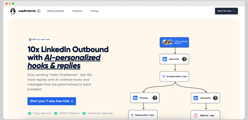 Useartemis is a tool for finding email addresses and sending AI-based outbound cold messages.