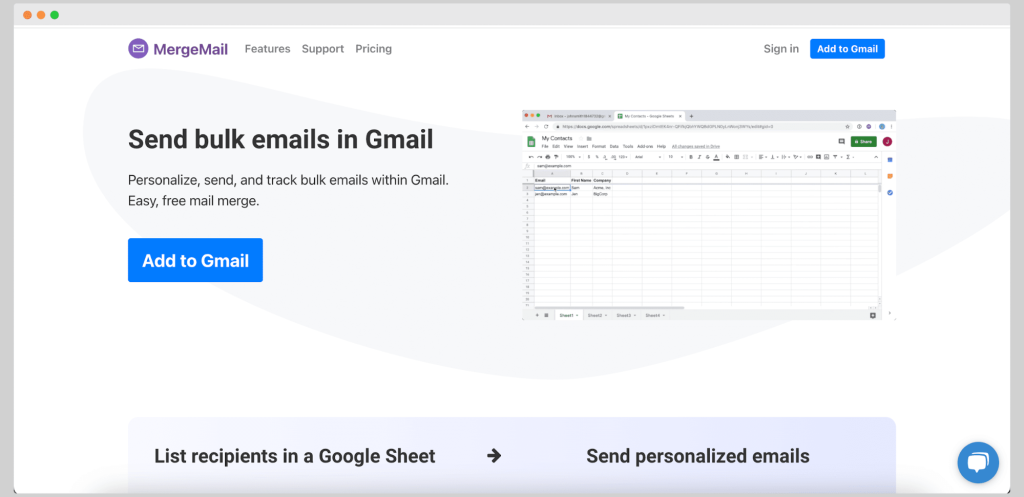 Mergemail is a tool for sending bulk emails directly through Gmail.