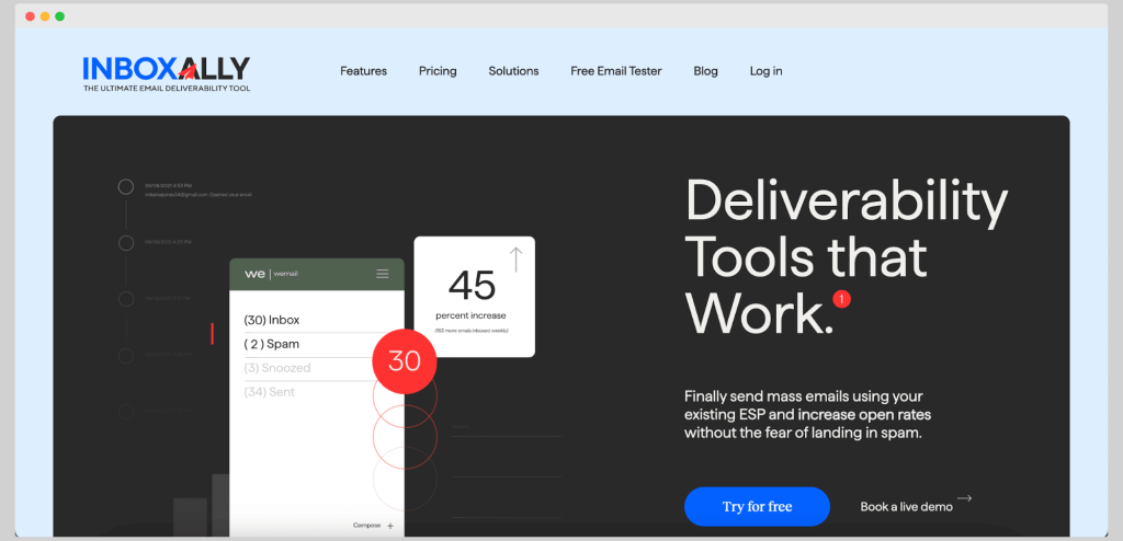 Inboxally is an email deliverability tool that helps businesses get more emails through to the primary inbox.