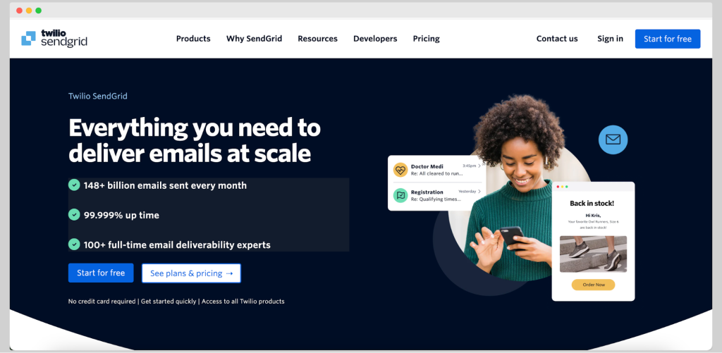 Sendgrid homepage.