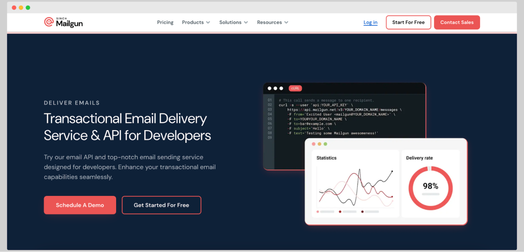 Mailgun homepage.