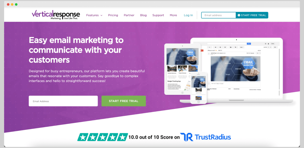 VerticalResponse is an email marketing tool that lets busy entrepreneurs create beautiful emails easily and connect with their target audiences without knowledge of HTML.