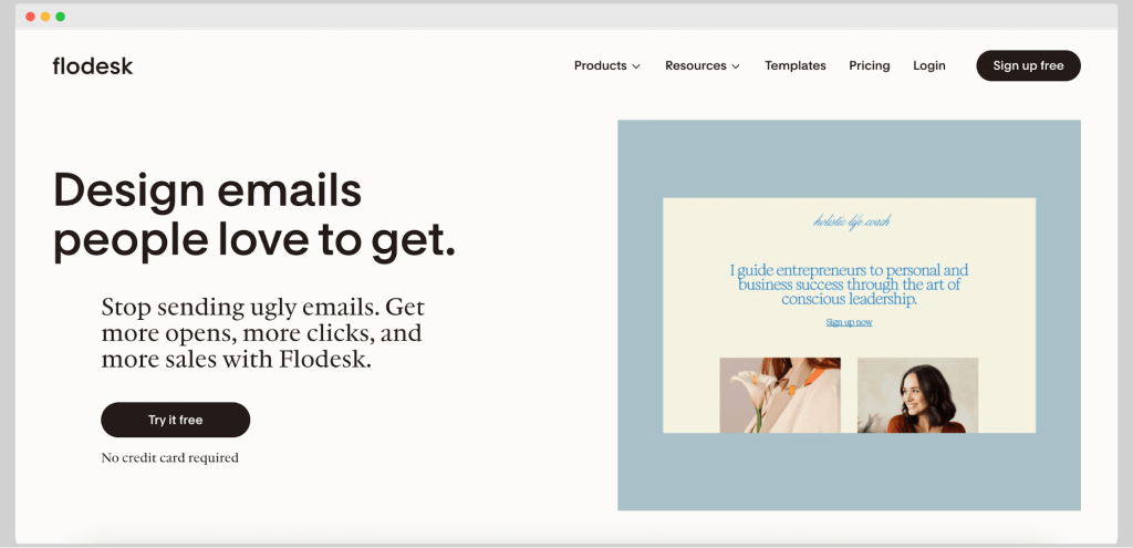 Flodesk email homepage.