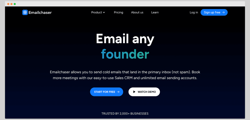 Emailchaser homepage.