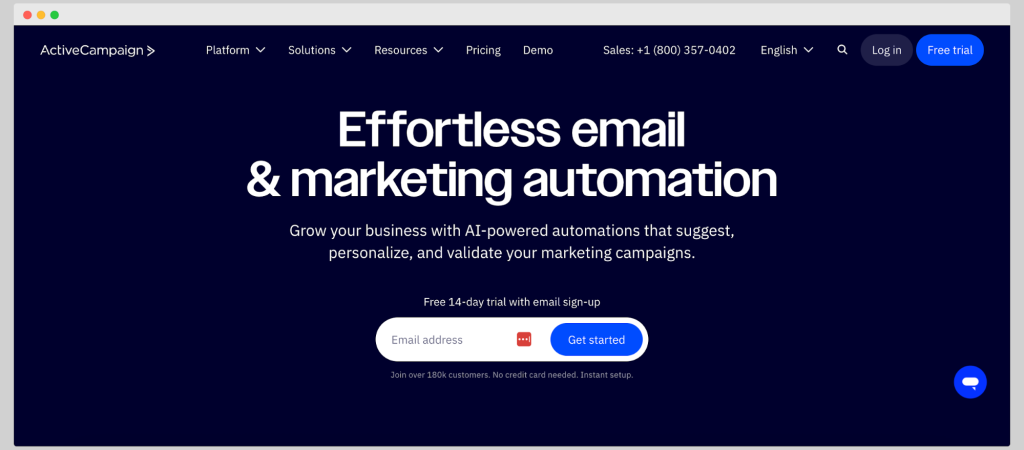 ActiveCampaign: homepage.