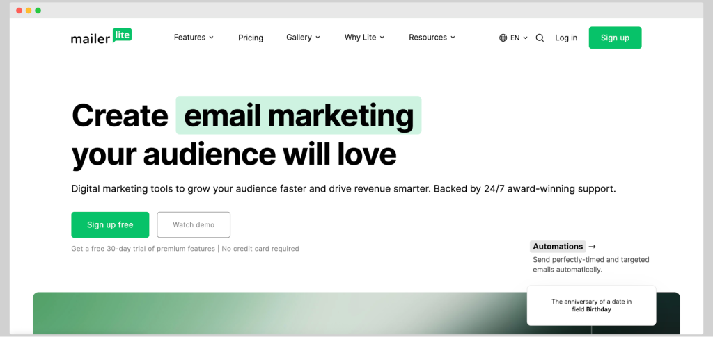 MailerLite homepage.