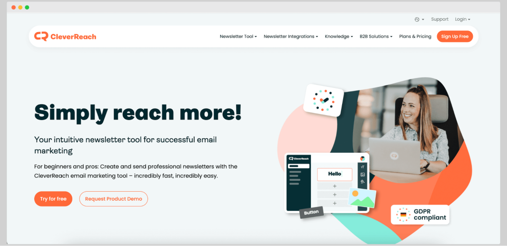 CleverReach's homepage, a Campayn alternative to send and track email campaigns with automation capabilities.