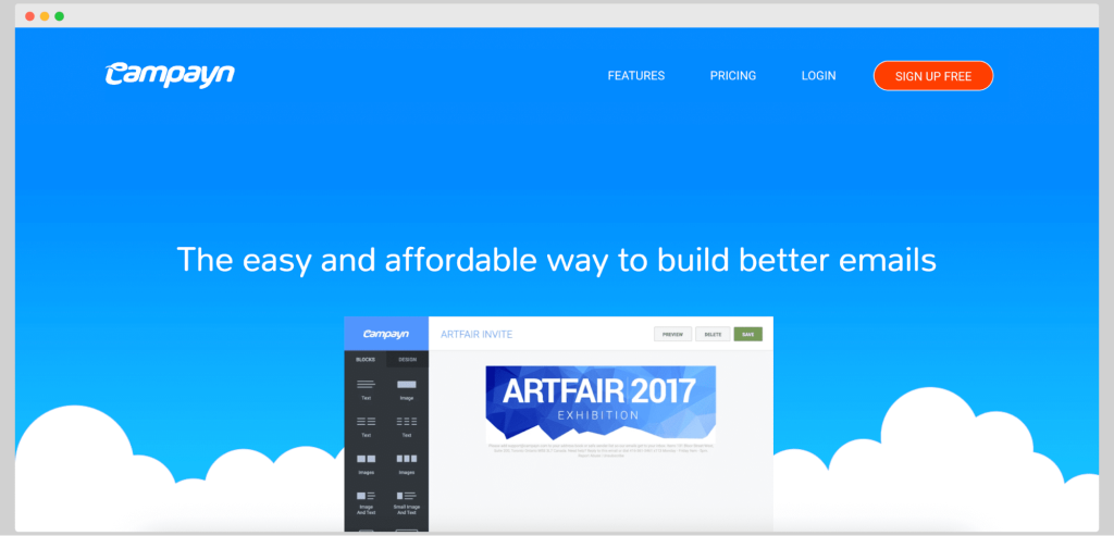 Campayn email campaigns tool used to create professional looking emails with built in performance metrics - main website.