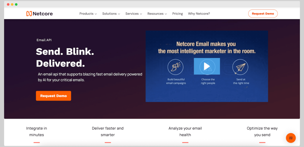 Netcore is a Pabbly Email Marketing alternative focused on sending ping requests through an AI-powered email API, supporting email campaigns with SMTP routing and drag drop builder tools.