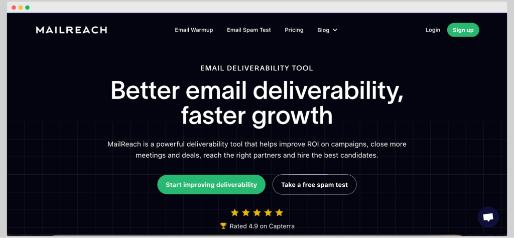Mail reach's website; an example of Mailtrap alternative.