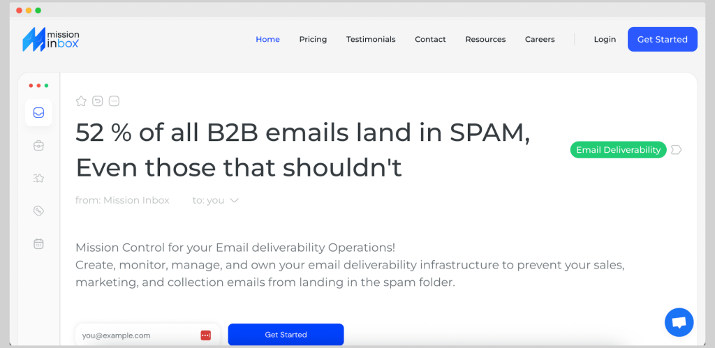 Mission Inbox homepage.