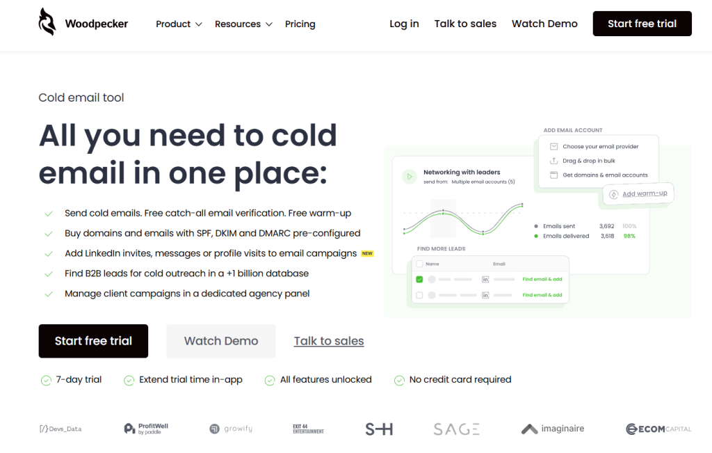 Woodpecker email marketing solution is a Pabbly Email Marketing alternative built for cold email campaigns, letting you verify invalid email addresses, connect multiple SMTPs, use outreach automation capabilities with warm-ups and many powerful email tracking features.