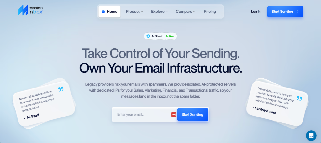 Mission Inbox main page.