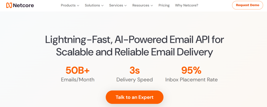 Netcore is a Pabbly Email Marketing alternative focused on sending ping requests through an AI-powered email API, supporting email campaigns with SMTP routing and drag drop builder tools.