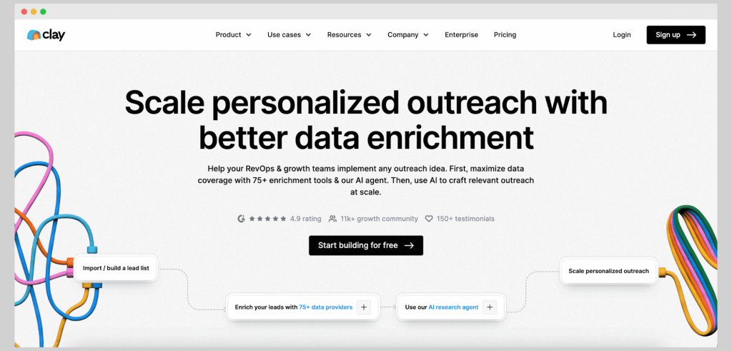 Clay cold email platform - homepage.