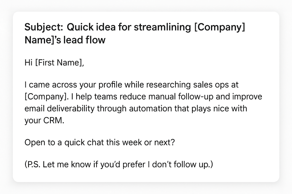 cold email vs spam - cold email example