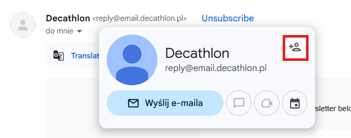 Adding a contact to your contact list in Gmail.