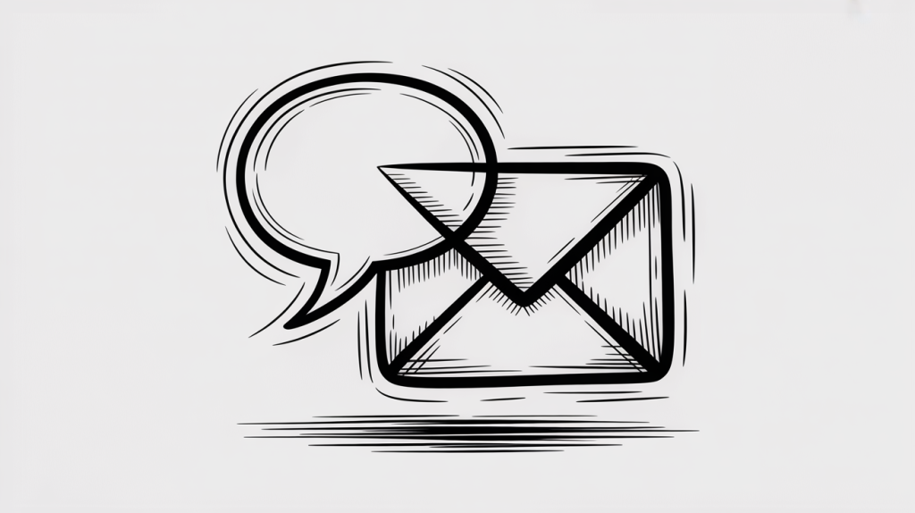 A sketch of an envelope with a speech bubble, symbolizing email messaging or conversation.