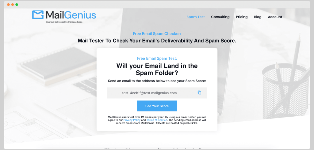 Mailgenius homepage.