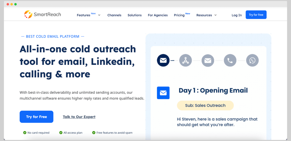 Smartreach homepage; of the Pursueapp alternatives.