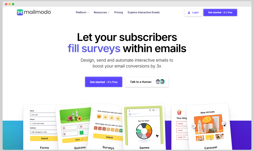 Mailmodo homepage.