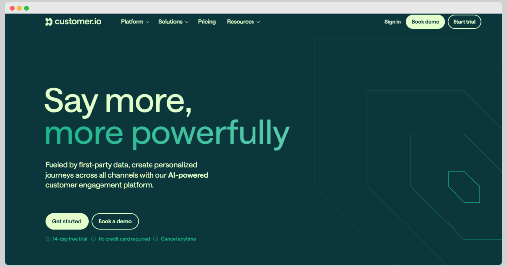 Customer.io homepage.