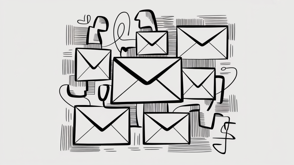  collection of envelopes and abstract human figures, suggesting email communication or outreach.