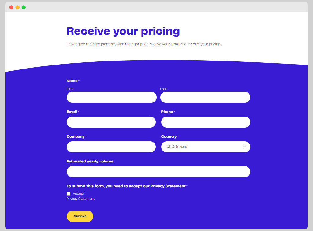 Maileon pricing - a request pricing form.