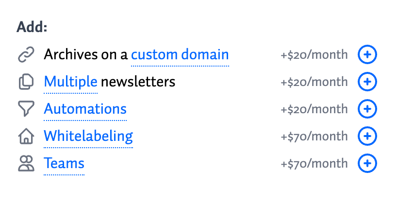 Buttondown's pricing for add-ons.