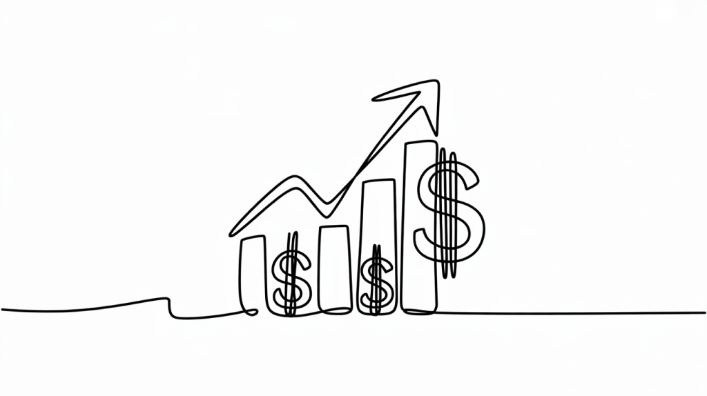 A rising graph with dollar symbols, representing automated lead generation growth.