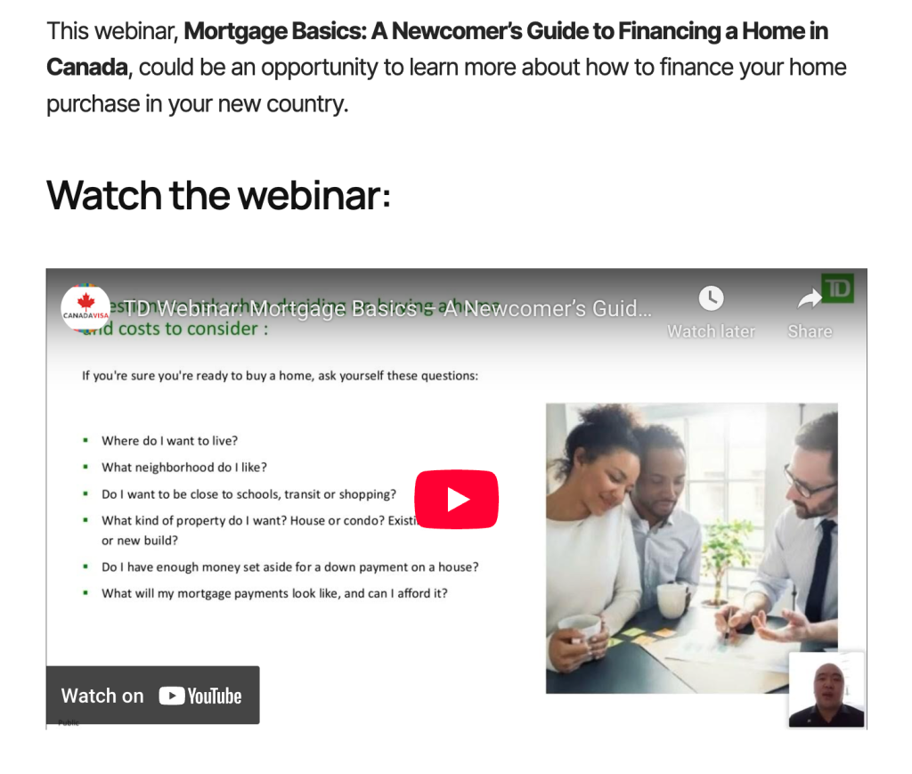TD Bank webinar on mortgage basics with a couple consulting an advisor.