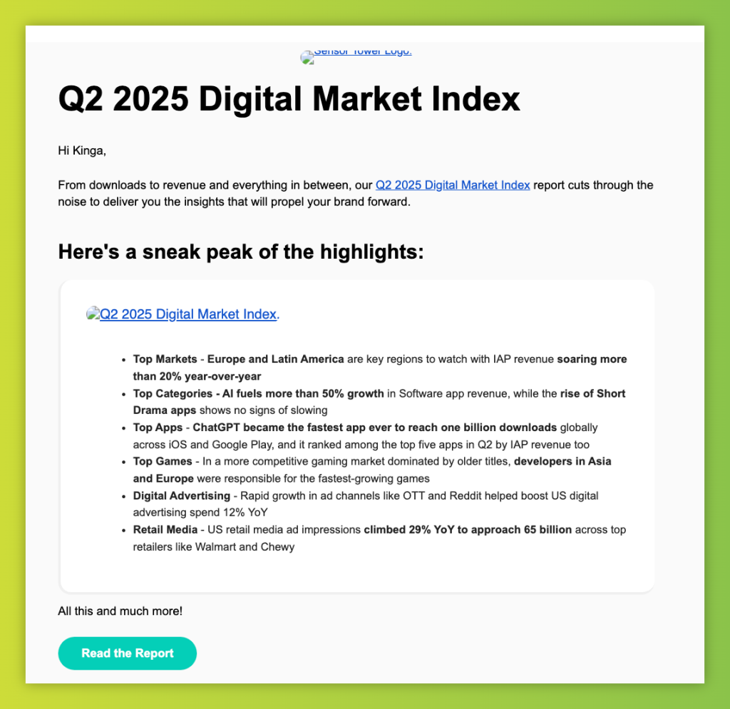 SensorTower SaaS cold email sharing market index insights