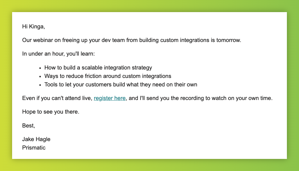 Example of a cold email invitation showing how is cold emailing effective depends on personalization and clear value.
