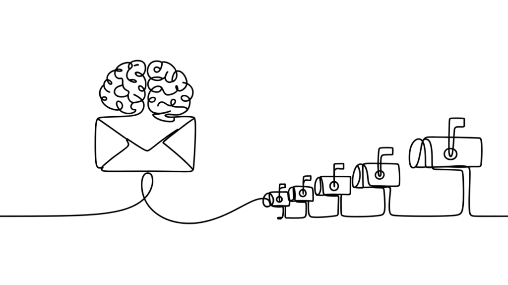 Email envelope connected to multiple inboxes.