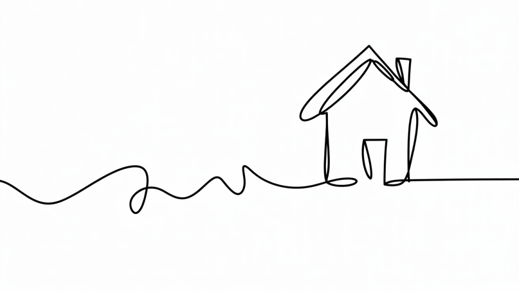 Minimalist continuous line illustration of a house.