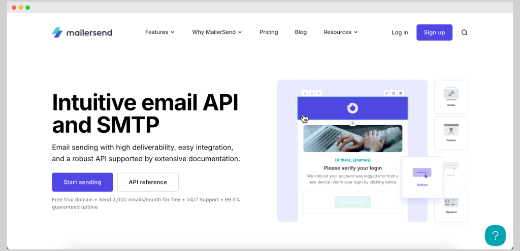 Mailersend homepage.