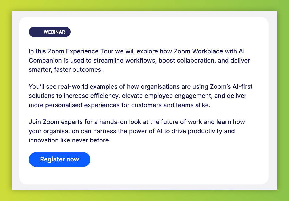 Zoom SaaS cold email promoting AI-first workplace webinar