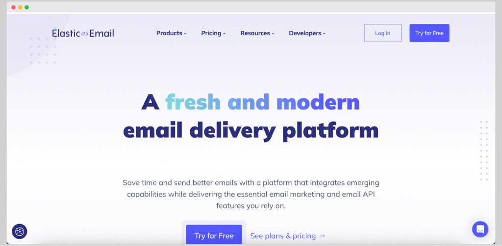 Elastic Email platform overview emphasizing modern email delivery tools and low-cost transactional email API.