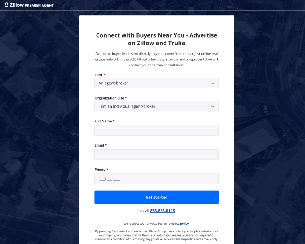 Lead form for buyer connections.