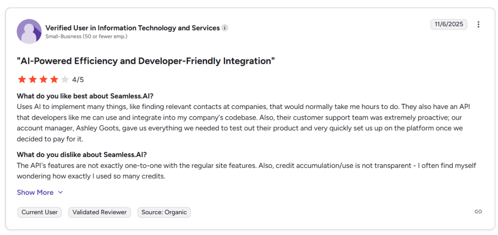 Seamless ai sales prospecting tool user review on g2.