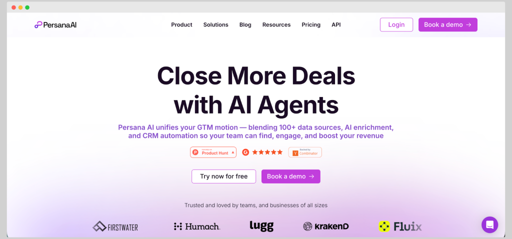 Persana AI homepage showing its sales automation and AI agent capabilities