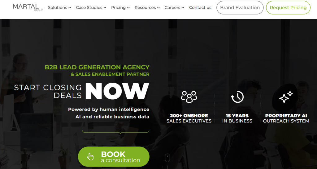 Martal homepage:  blends LinkedIn automation, cold email marketing and calling.