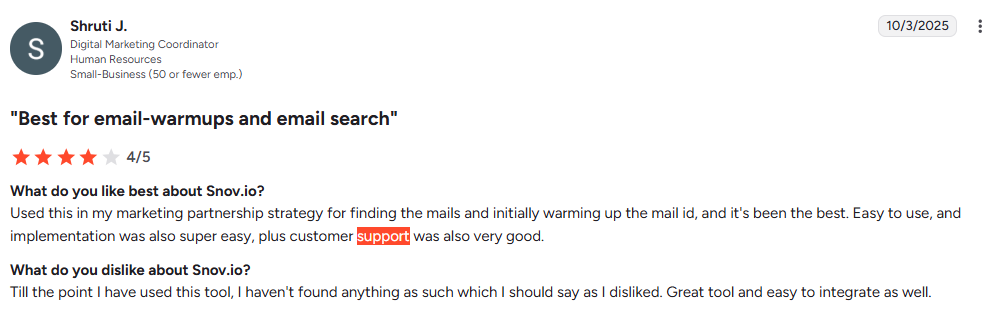 Snovio g2 customer user review 