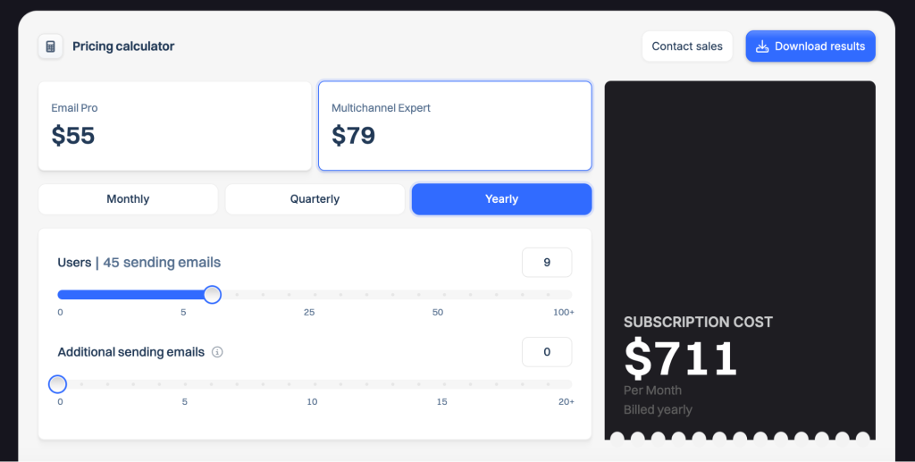 Lemlist's pricing calculator.