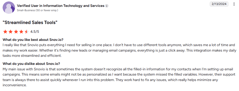 Snovio customer support review.