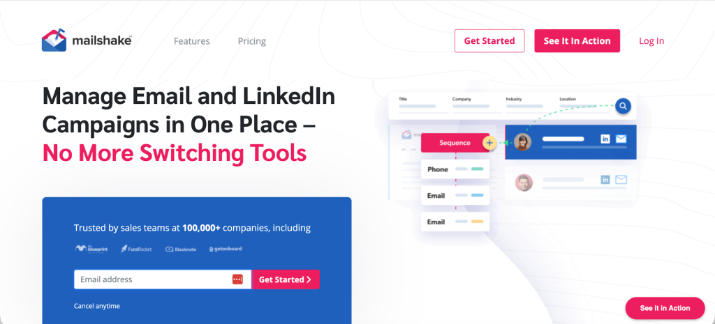 Mailshake homepage.