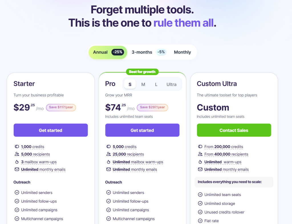Anovio pricing and features included in several pricing plans, e.g. customer relationship management, email drip campaigns, option to verify email addresses, automated follow ups, bulk domain search, personalized drip email sequences and more