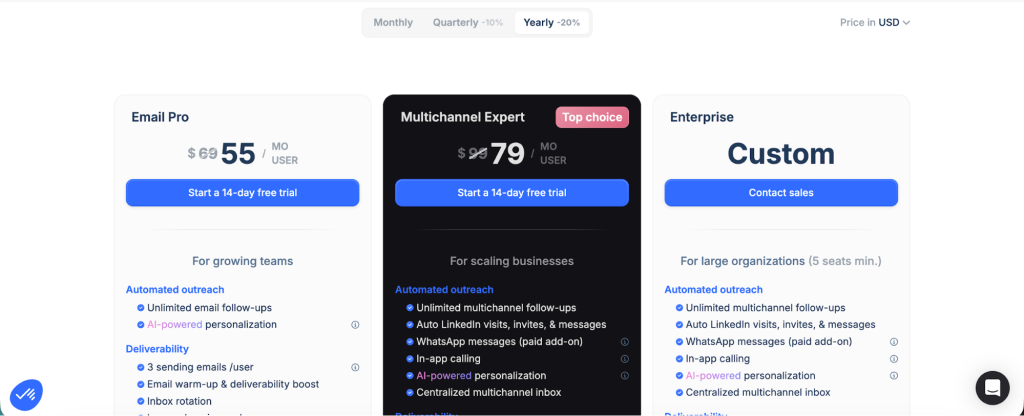 Lemlist pricing plans.