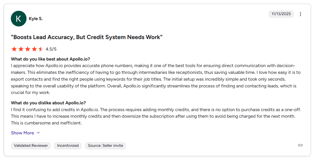 accurate data from apollo review on g2